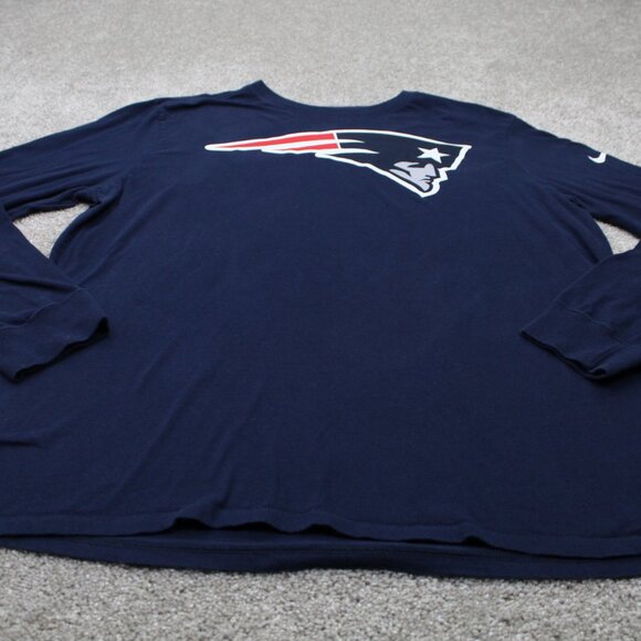 Nike NE Patriots Shirt Mens XL Blue Athletic Cut Cotton NFL Long Sleeve Pullover - Picture 2 of 13